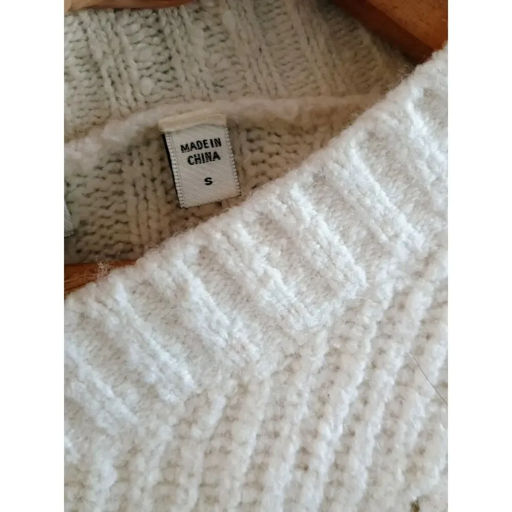 Joie women's Crew neck sweater cableknit cream wool cotton blend cottage core - Picture 7 of 10